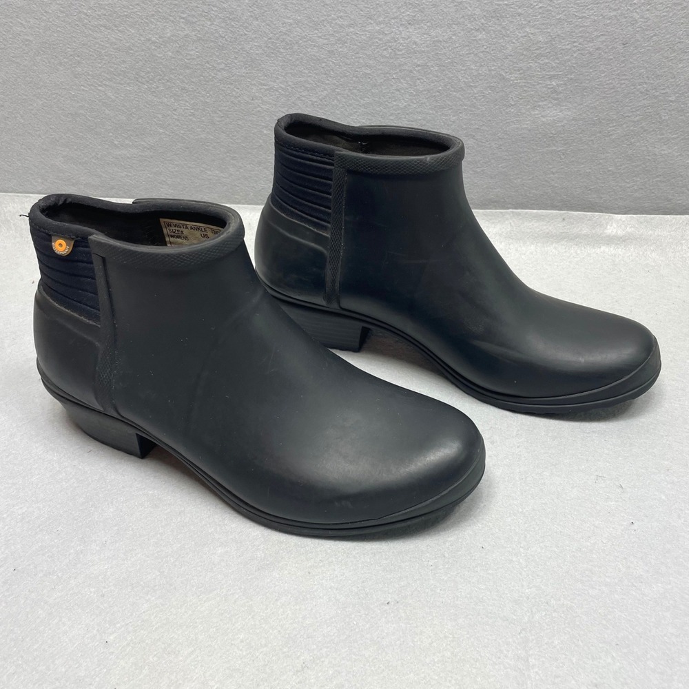 Bogs Vista Ankle Rain Boots Womens Size 8 Black Waterproof Classic